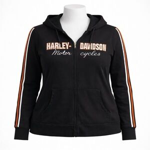 Size 1X Harley-Davidson Women’s Zip Hoodie Black Orange Stripe Logo Full Zip